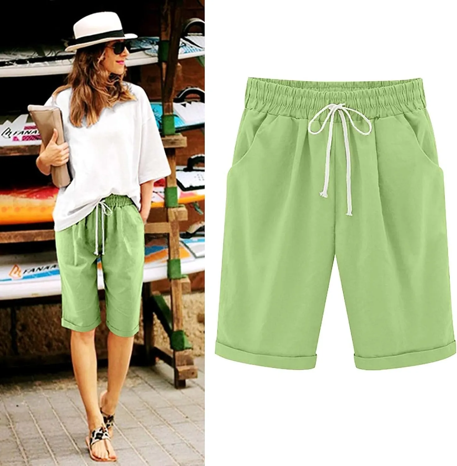 Shorts for Women Casual Summer Knee Length Drawstring Bermuda Shorts Loose Cute Wear 2024 Fashion Beach Clothes