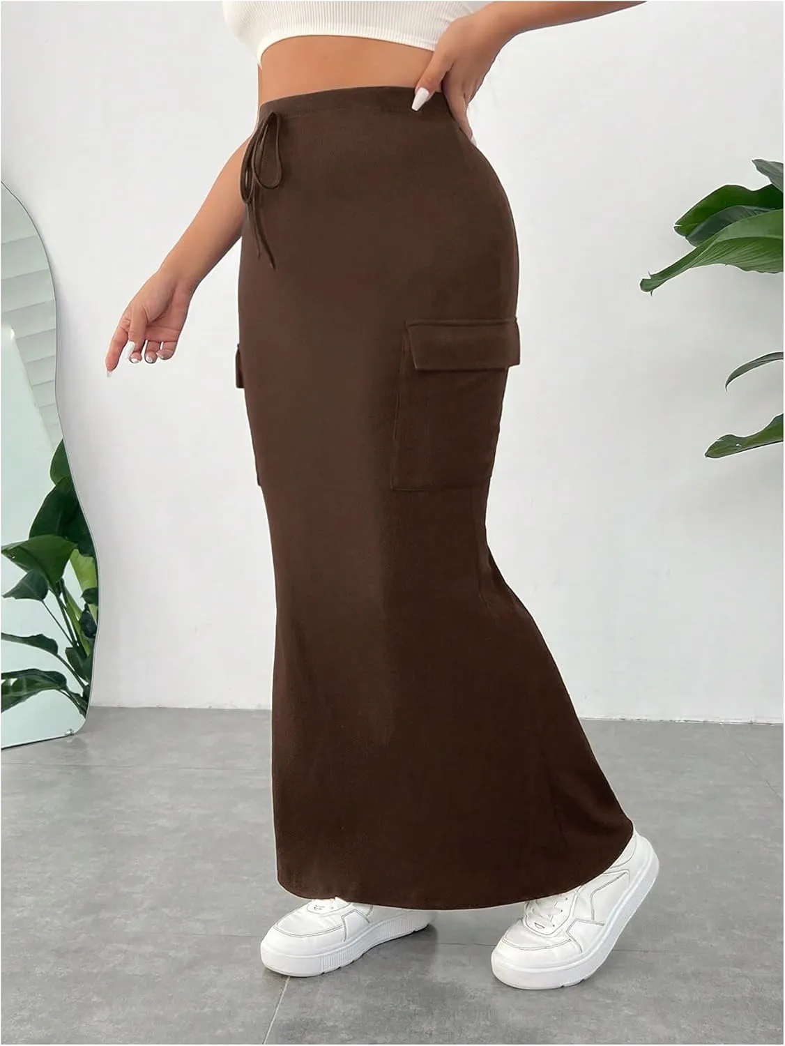 SOLY HUX Women's Plus Size Cargo Skirts Y2k Vintage Long Maxi Skirts with Pockets Streetwear