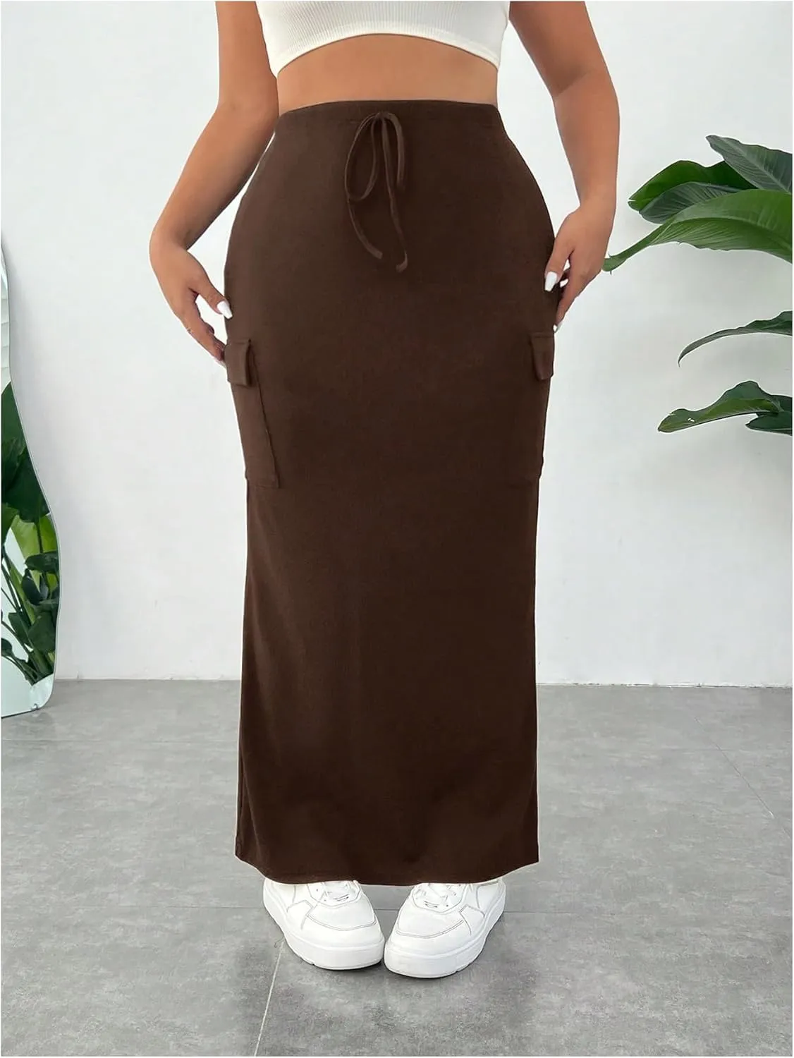 SOLY HUX Women's Plus Size Cargo Skirts Y2k Vintage Long Maxi Skirts with Pockets Streetwear