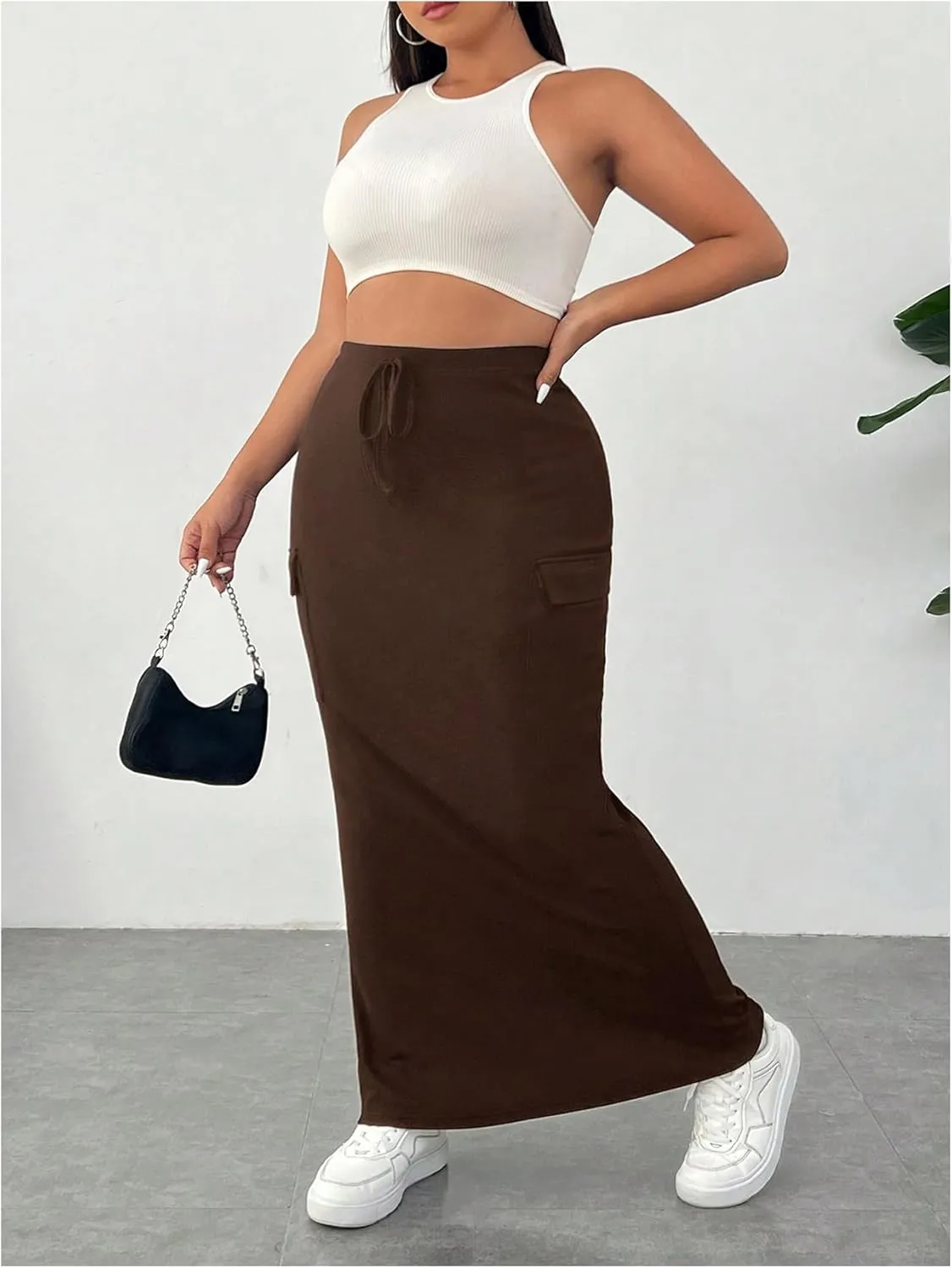 SOLY HUX Women's Plus Size Cargo Skirts Y2k Vintage Long Maxi Skirts with Pockets Streetwear