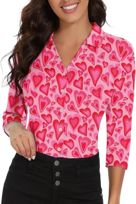 Soneven Womens Golf Polo Shirts 3/4 Long Sleeve V Neck Button Down Shirts Business Causal Work Blouses Tops