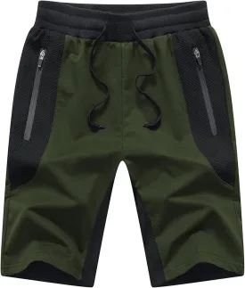 STICKON Mens Shorts Casual Classic Fit Drawstring Summer Beach Shorts with Zipper Pockets