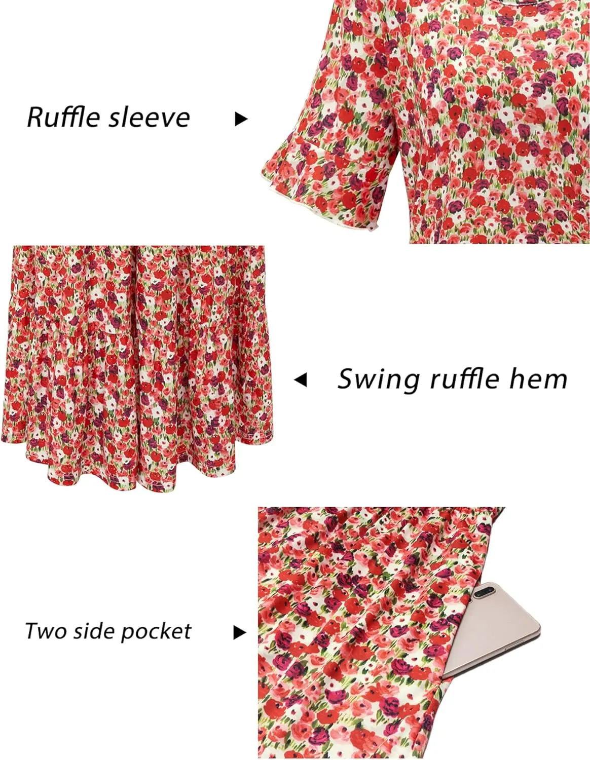 STYLEWORD Women's Summer 2025 Casual Short Sleeve Tiered Flowy Spring Dress Long Midi Beach Sundress Vacation Outfits