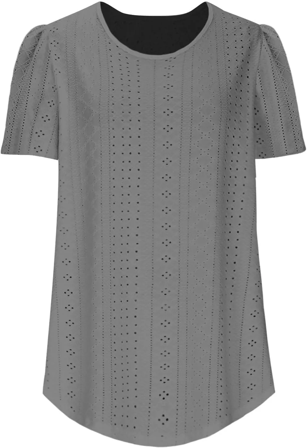 Summer Blouses for Women Short Sleeve Crewneck Fashion Eyelet Tee Tops Lightweight Loose Fit Tunic Shirt