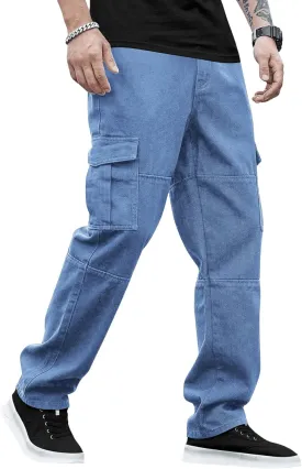 Verdusa Men's Casual Denim Cargo Pants Jeans with Cargo Pockets
