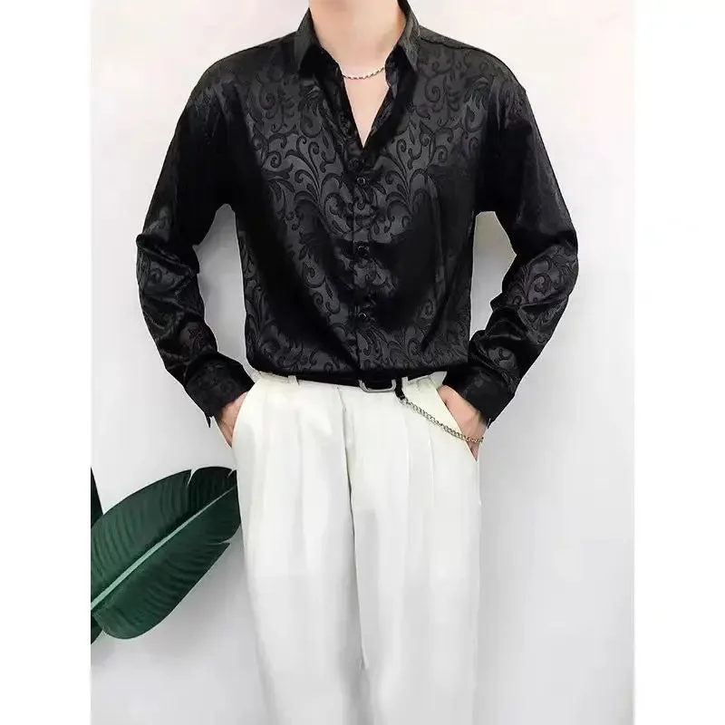 Wiaofellas  -  Spring Autumn Men's Fashion Lapel Ice Silk Shirts Male Casual Long Sleeve Shirts Men Loose Outdoors Blouses Clothes H691