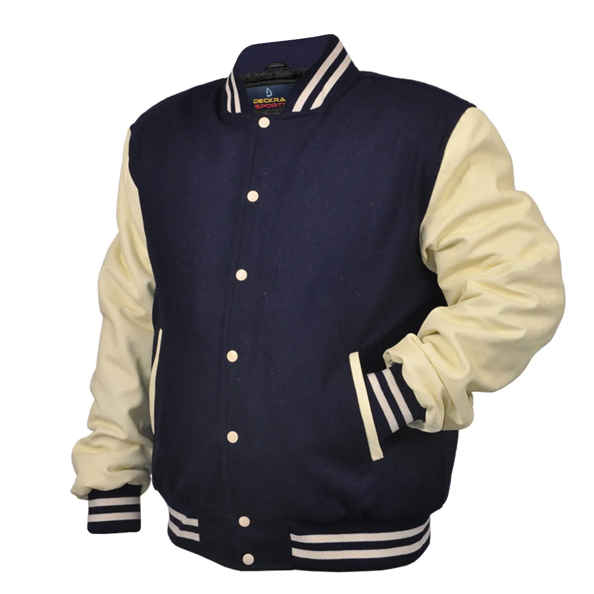 Woman Jacket Wool Leather Navy Blue/Cream