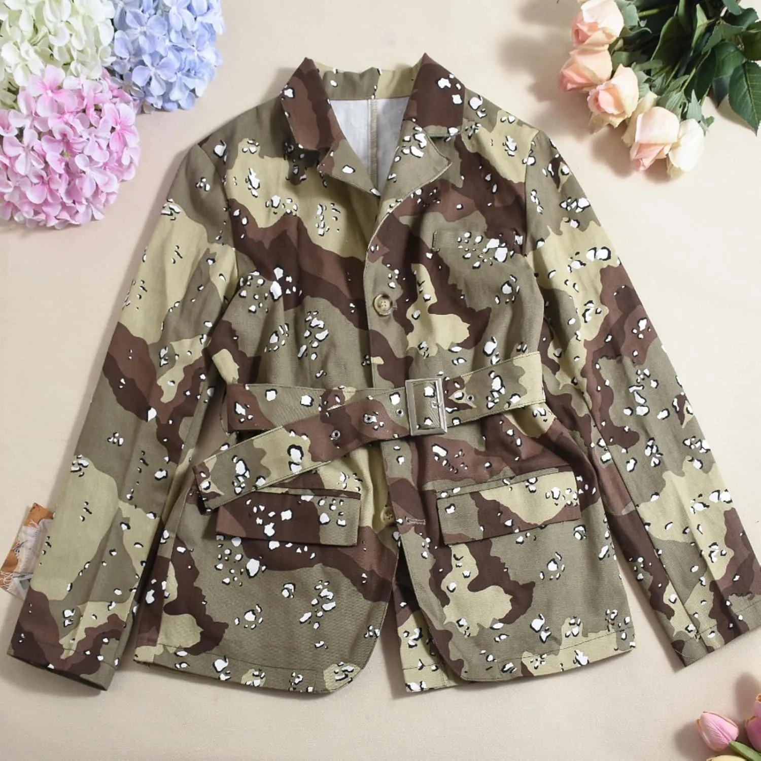 Women 2024 Fall Winter Oversized Camo Jean Blazer Jacket Long Sleeve Camouflage Denim Tops Fashion Trench Coats