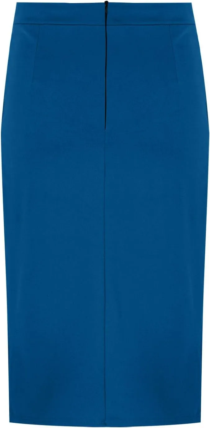 Womens Office Work Pencil Skirt Stretch High Waist Below Knee Slit Back Bodycon Ladies Midi Skirt for Business Casual