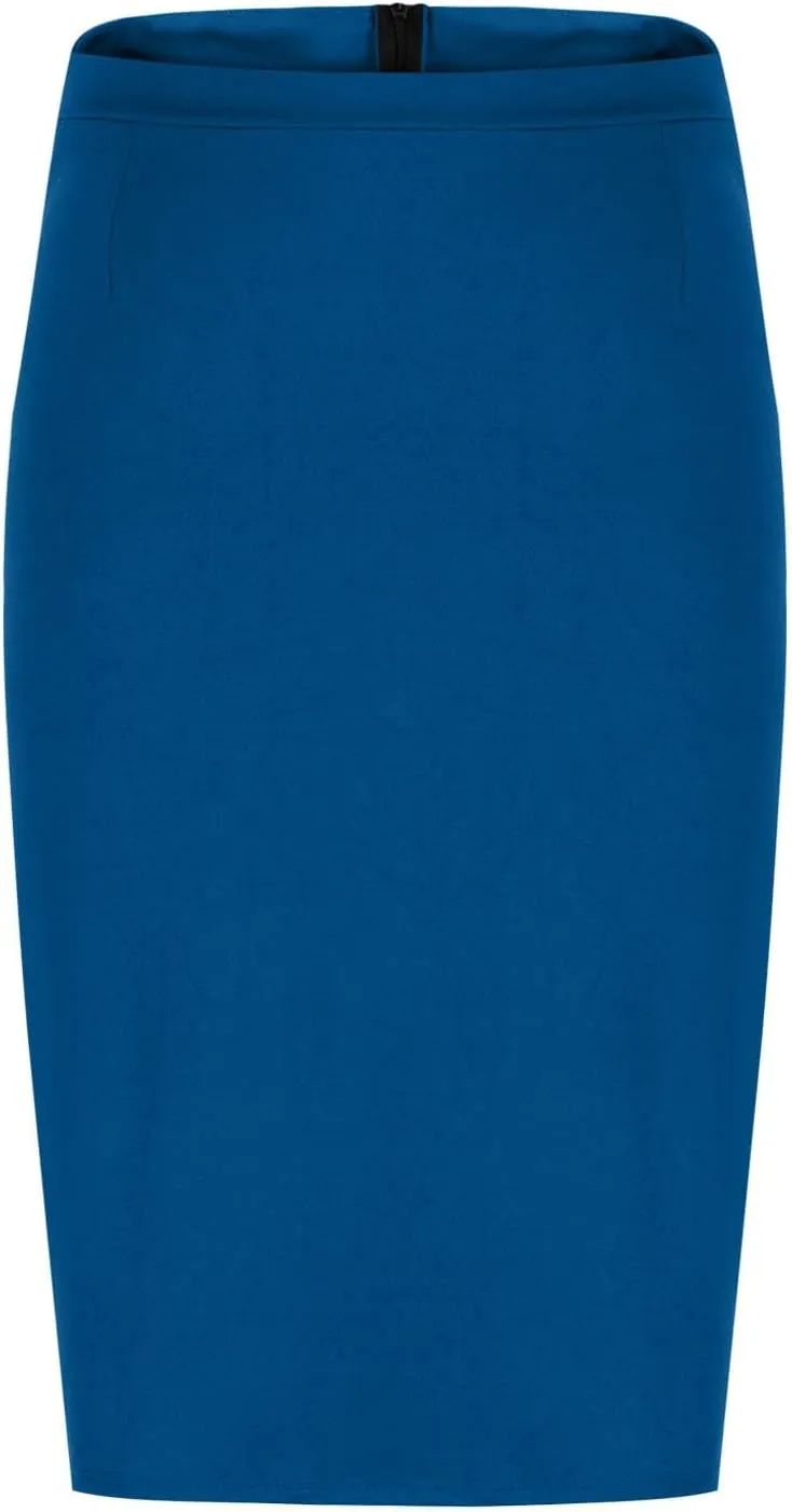 Womens Office Work Pencil Skirt Stretch High Waist Below Knee Slit Back Bodycon Ladies Midi Skirt for Business Casual