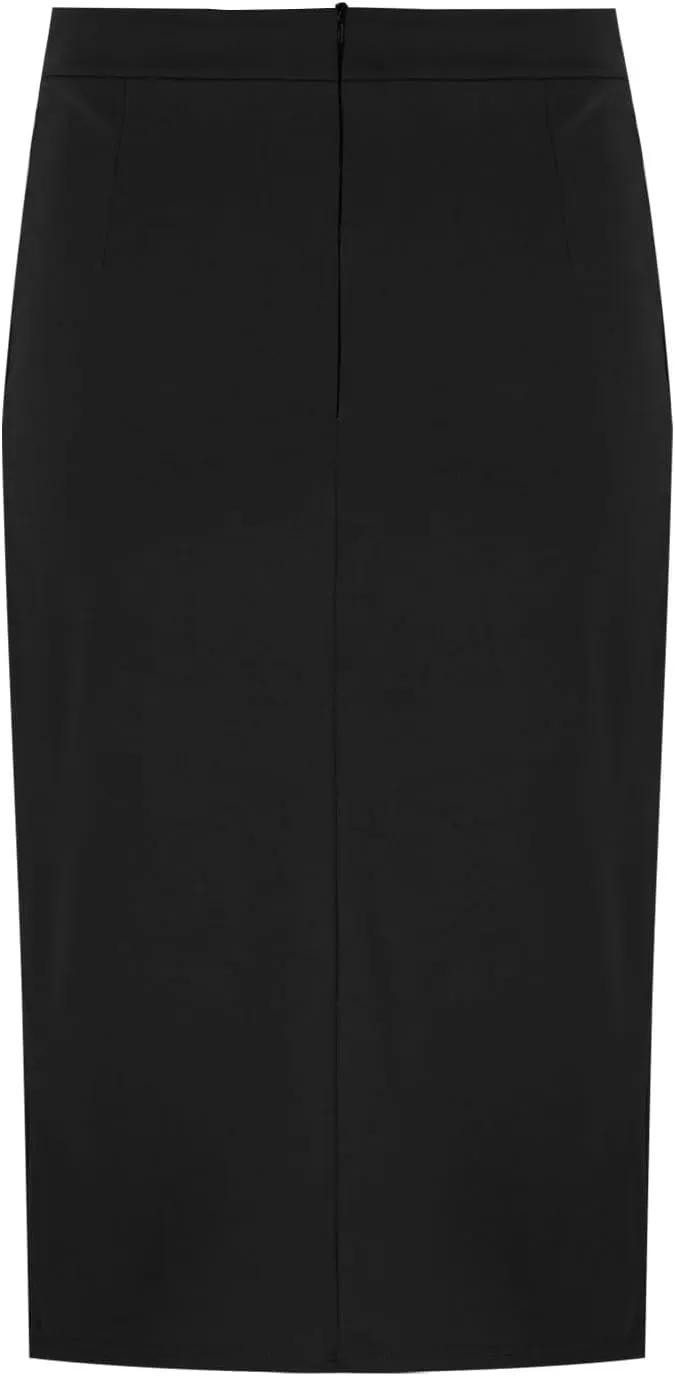 Womens Office Work Pencil Skirt Stretch High Waist Below Knee Slit Back Bodycon Ladies Midi Skirt for Business Casual