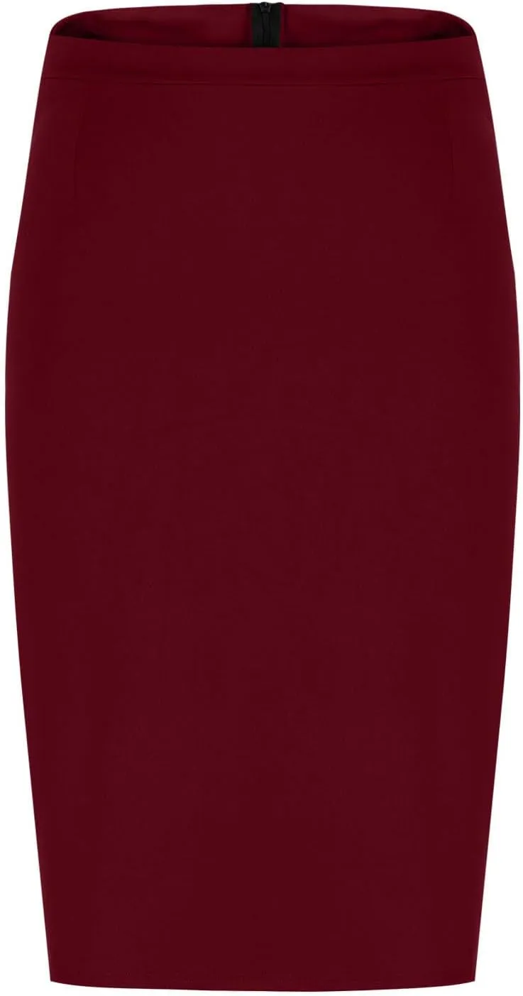 Womens Office Work Pencil Skirt Stretch High Waist Below Knee Slit Back Bodycon Ladies Midi Skirt for Business Casual