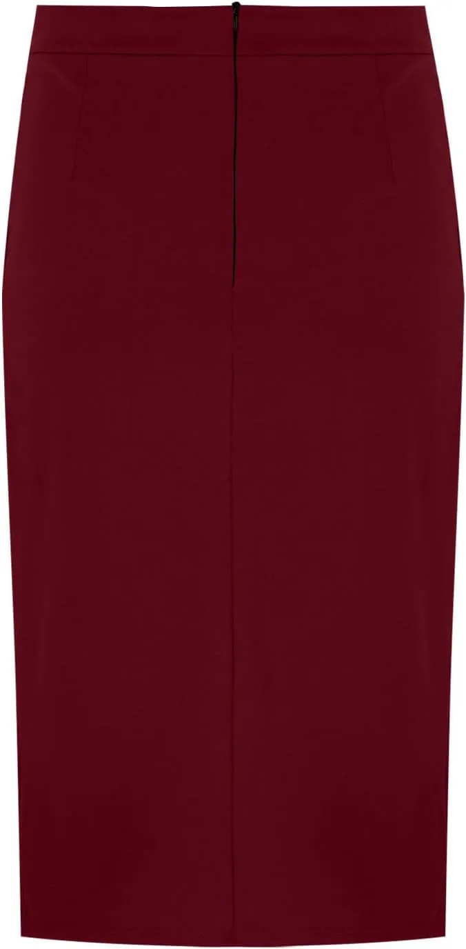 Womens Office Work Pencil Skirt Stretch High Waist Below Knee Slit Back Bodycon Ladies Midi Skirt for Business Casual