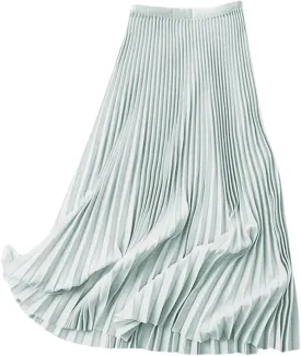 Women's Pleated A Line Midi Skirts Elastic Waist Flared Elegant Office Work Flowy Skirt
