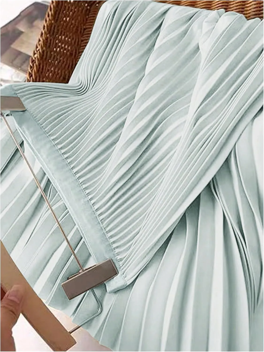 Women's Pleated A Line Midi Skirts Elastic Waist Flared Elegant Office Work Flowy Skirt