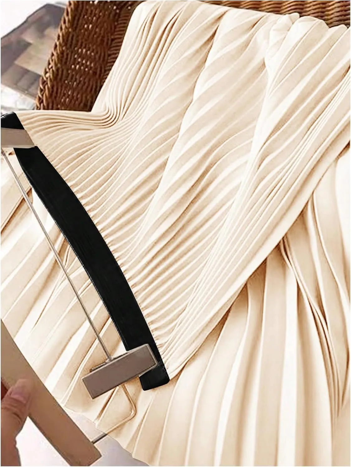 Women's Pleated A Line Midi Skirts Elastic Waist Flared Elegant Office Work Flowy Skirt