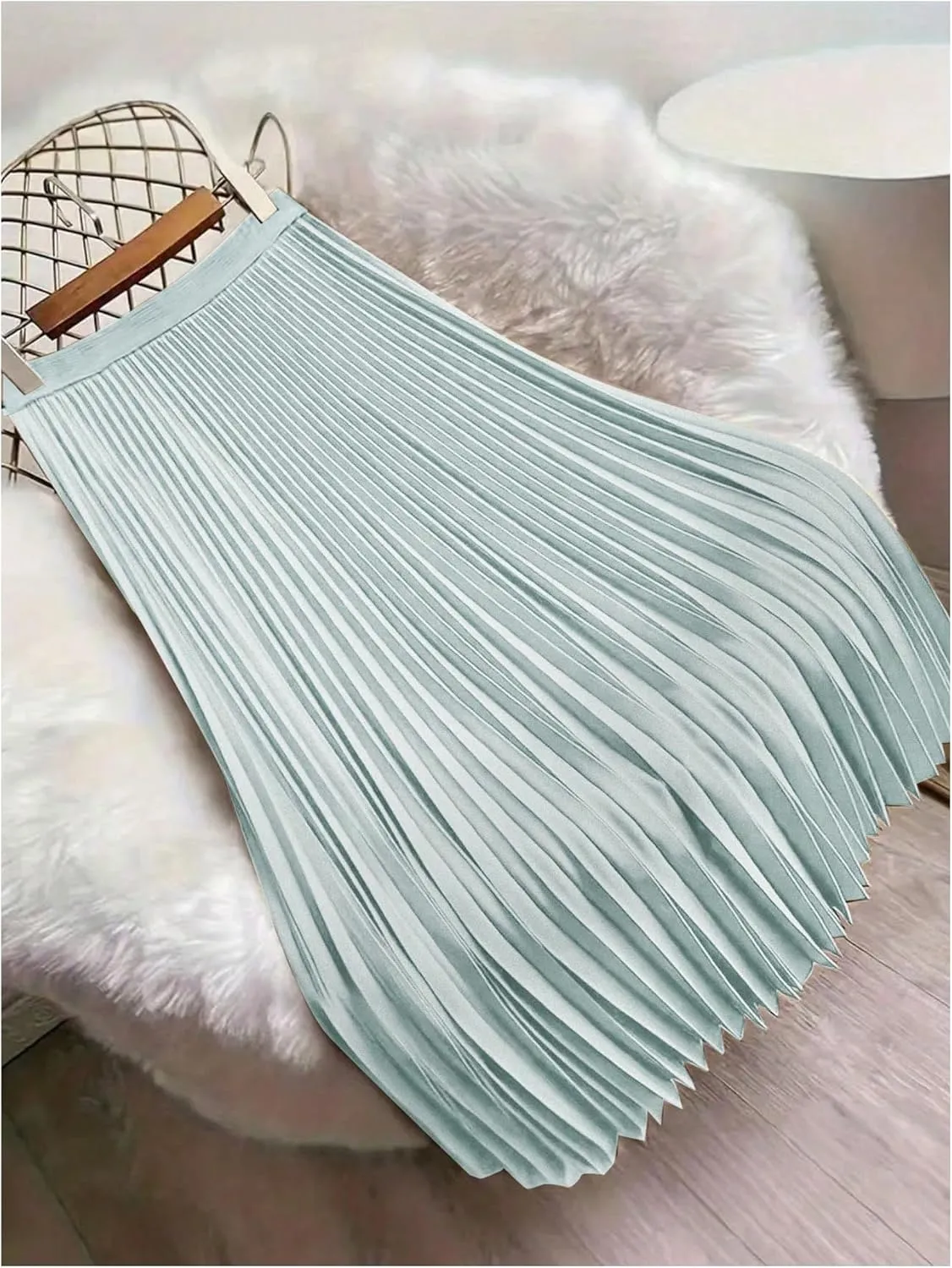 Women's Pleated A Line Midi Skirts Elastic Waist Flared Elegant Office Work Flowy Skirt