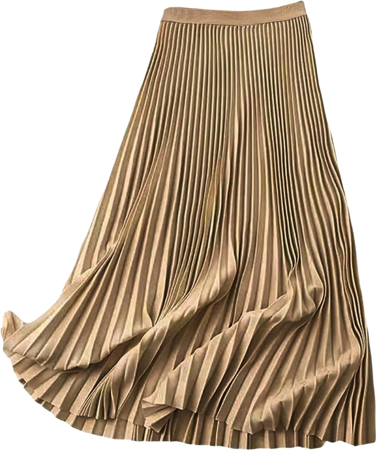 Women's Pleated A Line Midi Skirts Elastic Waist Flared Elegant Office Work Flowy Skirt