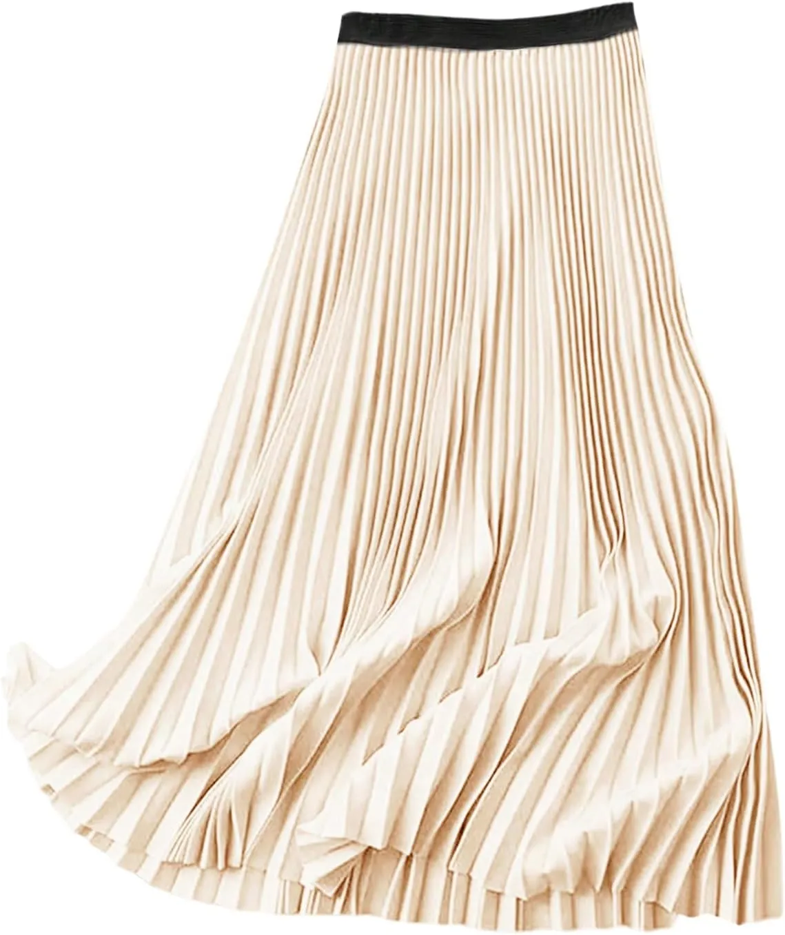 Women's Pleated A Line Midi Skirts Elastic Waist Flared Elegant Office Work Flowy Skirt