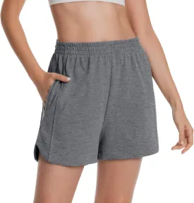 Womens Sweat Shorts Cotton Curved Hem Casual Lounge Short Workout Athletic Shorts with Pockets