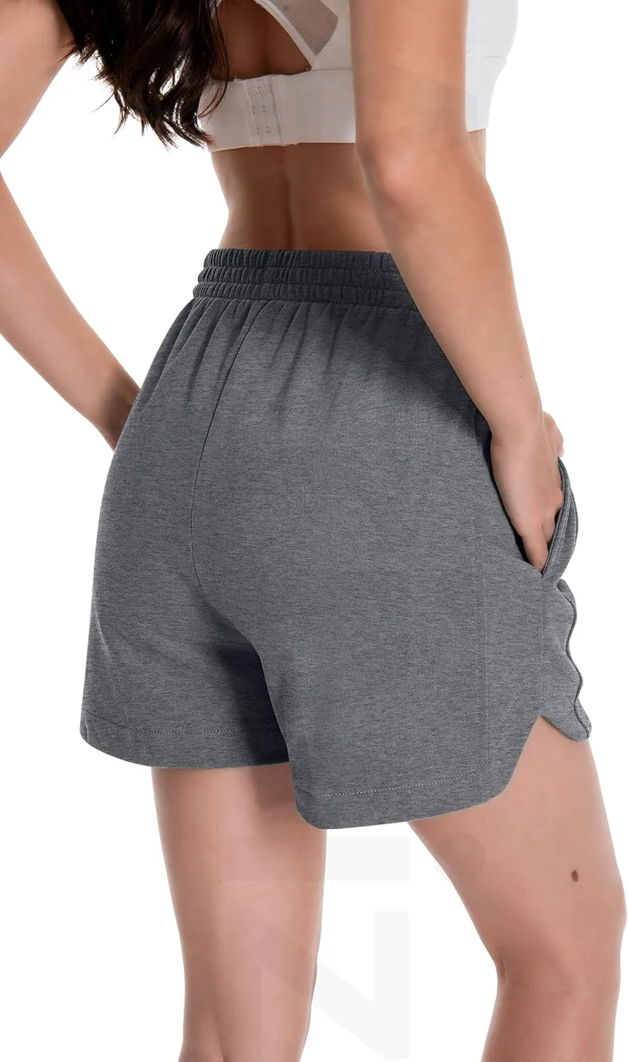Womens Sweat Shorts Cotton Curved Hem Casual Lounge Short Workout Athletic Shorts with Pockets