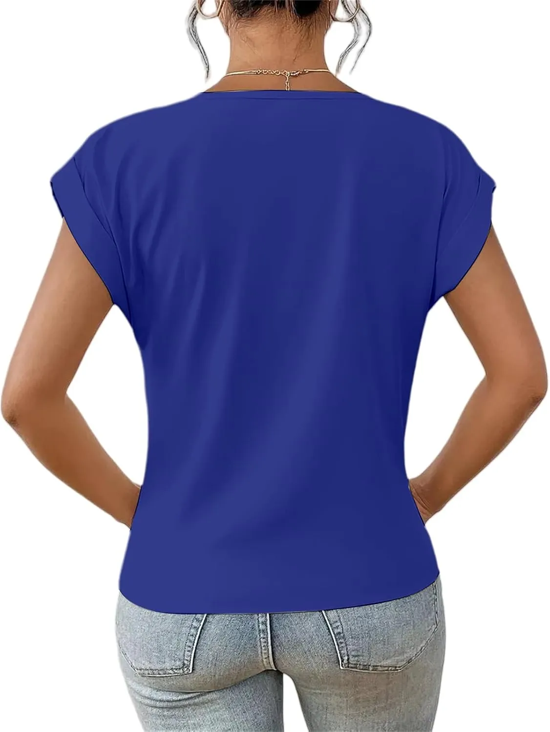 Women's Tops Short Sleeve V Neck Shirt Twist Knot Front Top Loose Fit Lightweight T-Shirt Summer Tunic Tops Blouses