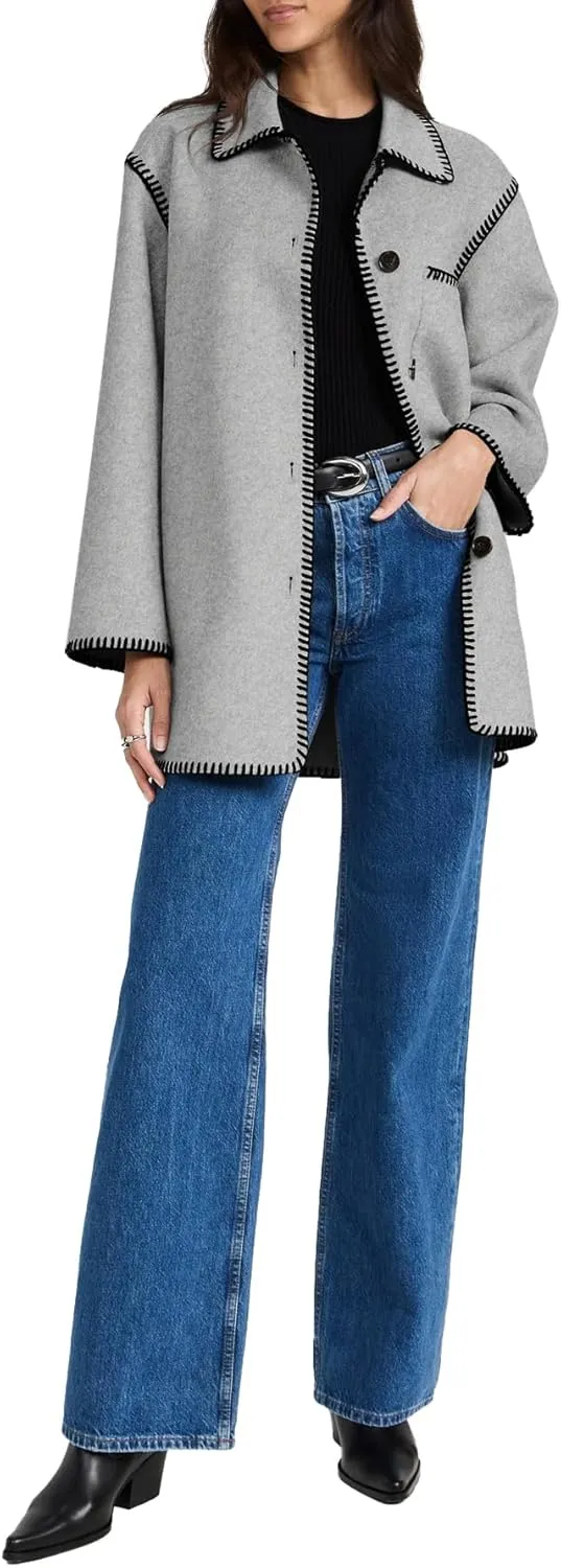 Yousify Women's Fall Winter Jackets 2024 Trendy Warm Mid Length Wool Pea Coat Casual Lapel Plus Size Jackets