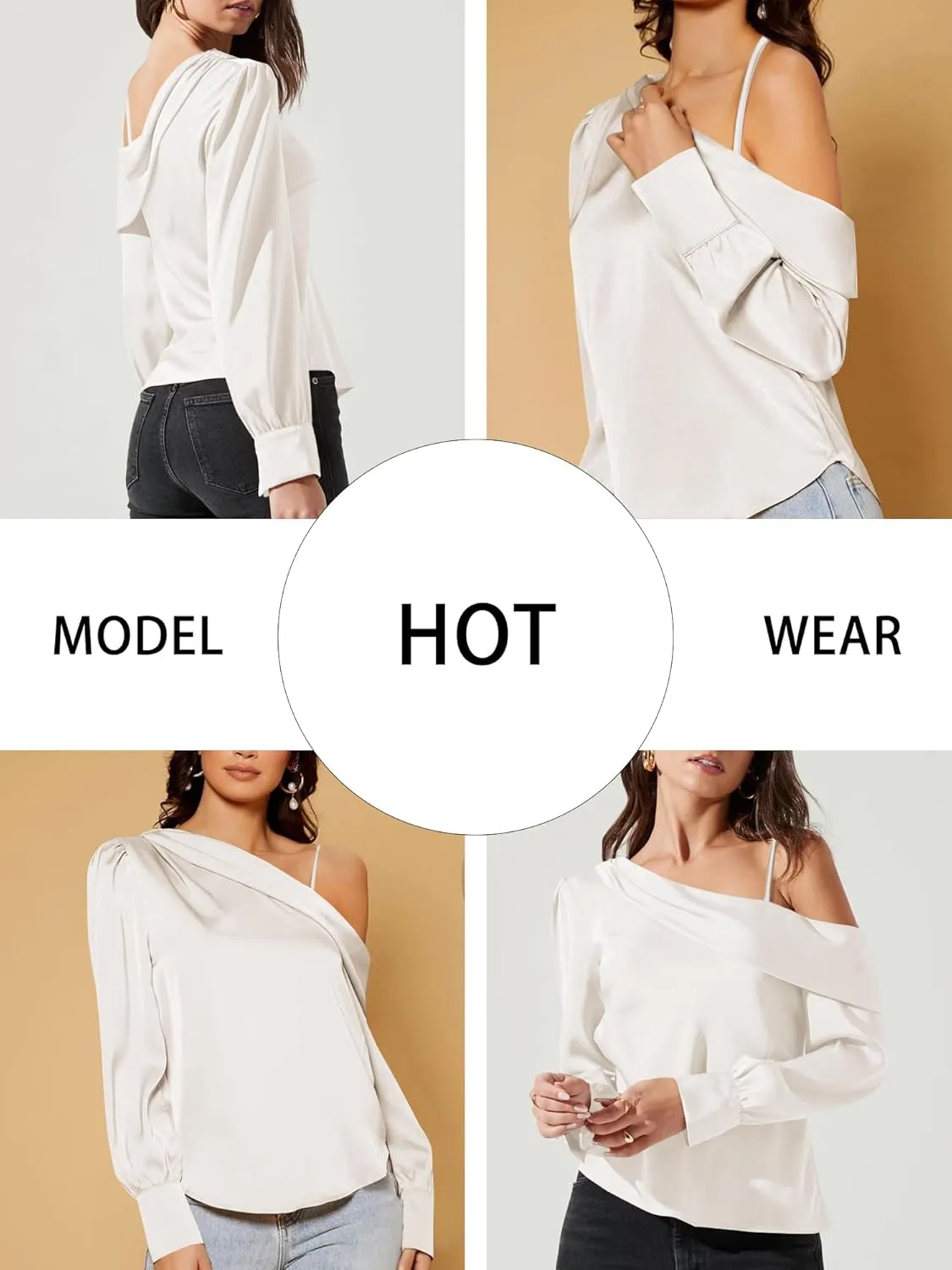 ZAFUL Women's Satin-Silk-Tops Sexy Off The Shoulder Dressy Blouse for Party Casual Long-Sleeve Elegant Shirt