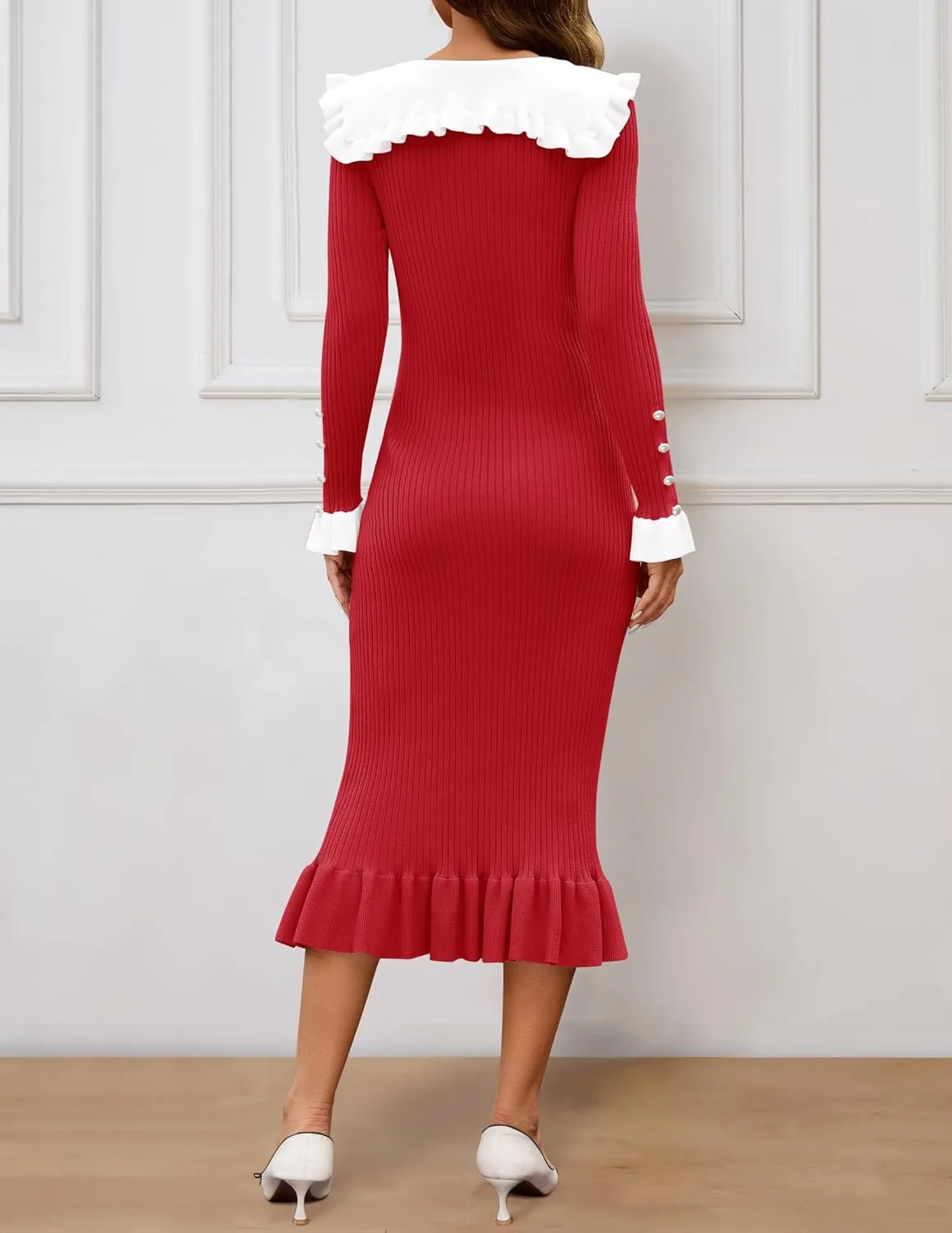 ZESICA Women's Long Sleeve Sweater Dress 2025 Spring Lapel Collar Button Elegant Casual Midi Bodycon Dresses