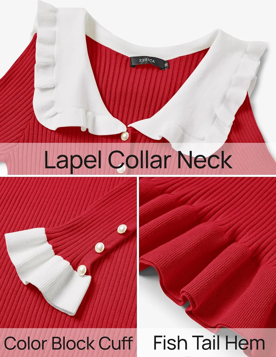 ZESICA Women's Long Sleeve Sweater Dress 2025 Spring Lapel Collar Button Elegant Casual Midi Bodycon Dresses